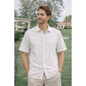 Ted Baker London Men 5 XL Short Sleeve Button Up Shirt Blue Stripe Floral Print